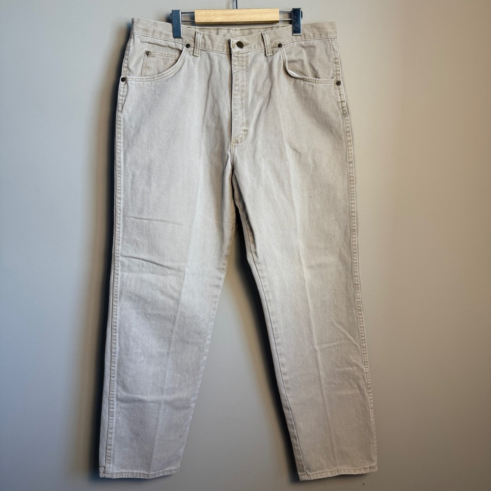 Wrangler Authentic Jeans Khaki Straight Leg Mens‎ Worn Rugged Work (See Photos)